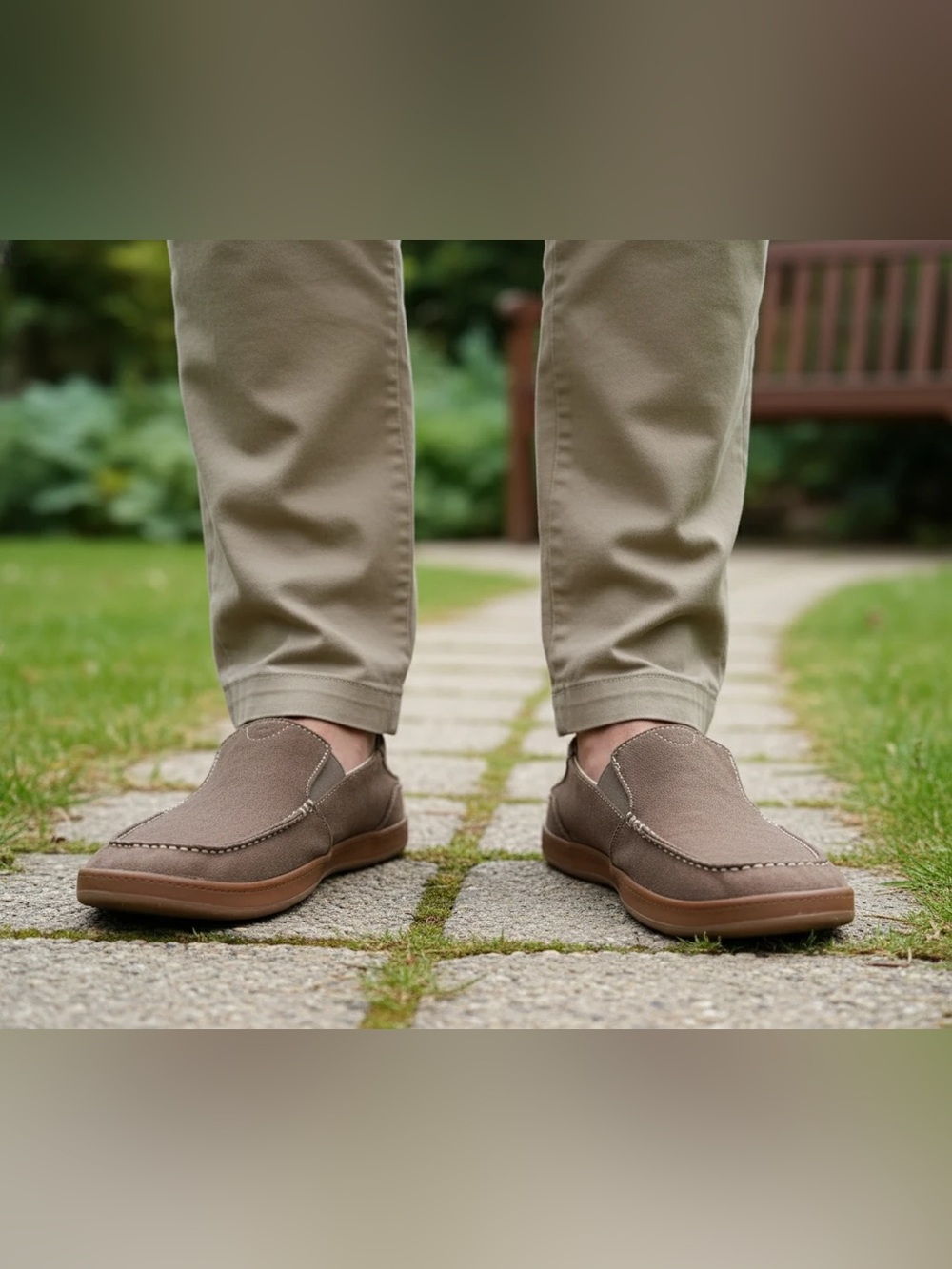 OluKai Men's PUHALU Canvas Slip-On Loafers in Brown, Size 11.5